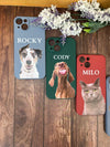 four cell phone cases with a dog and a cat on them