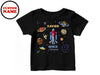 a black t - shirt with a space theme on it