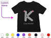 a black t - shirt with the letter k is for keunin