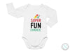 a white bodysuit with the words super fun charlie on it