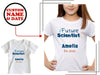 a young girl wearing a future scientist t - shirt