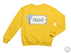 a yellow sweatshirt with the word hazel on it