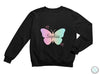 a black sweatshirt with a butterfly on it