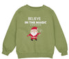 a green sweatshirt with a santa clause on it