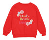 a red sweatshirt with the words dad&#39;s bestie and flowers on it