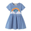 BLUE STRIPED RAINBOW PRINTED DRESS - SkipStars