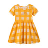 Robe pour fille à manches courtes avec motif à carreaux arc-en-ciel in Jaune | Enfant en bas âge enfant bébé fille robe cadeau princesse fille robes d'été chiffons 2-8 ans