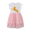 Licorne Volante à Manches Courtes avec Robe Fille Étoiles Dorées in Rose | Enfant en bas âge enfant bébé fille robe cadeau princesse fille robes chiffons 2-8 ans