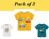 T-shirts en coton pour garçons T-shirts et hauts d'été en coton pour bébés garçons | Toddler Boys Dino Cars Tees Vêtements Cadeau pour garçons Tees Outfit Pack de 3 Tees