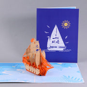 Personalized Sailing Boat Greeting Card 3D Handmade Pop Up Card-Perfect for Thinking of You, Congrats, Birthdays, Thank You! A unique gift