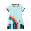 Regenbogenmuster Kurzarm Mädchen Sommer Tutu Kleid