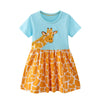 Giraffe Designed Short Sleeve Girls Summer Dress