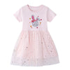 Princess Cute Bunny Pattern Pink Kurzarm Sommerkleid