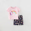 Short Sleeve Toddler Girls 2 Piece Rainbow Unicorn T-shirt & Shorts Set